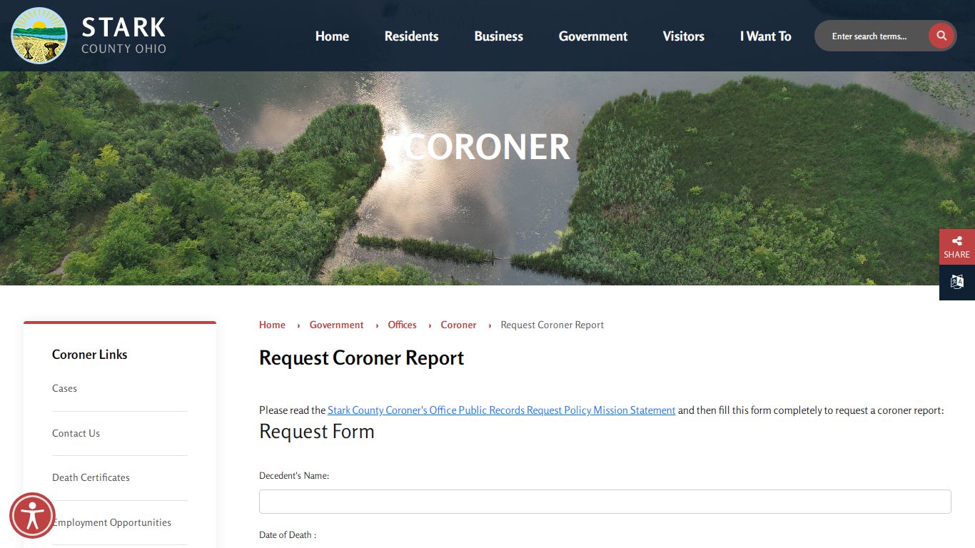 Request Coroner Report - Stark County, Ohio
